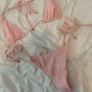 Monday Swimwear pink crinkle bikini with two tops